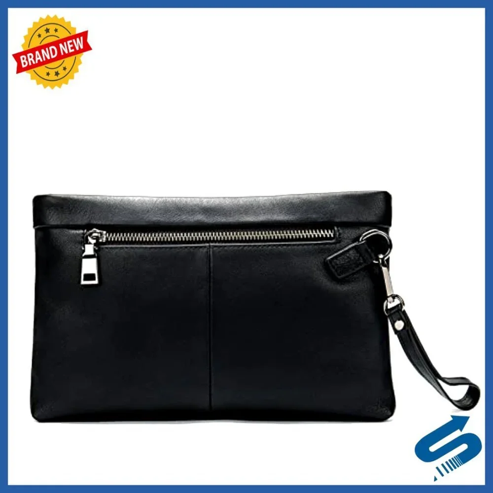 Large Genuine Leather Clutch Wallet with Removable Wrist Strap for Men